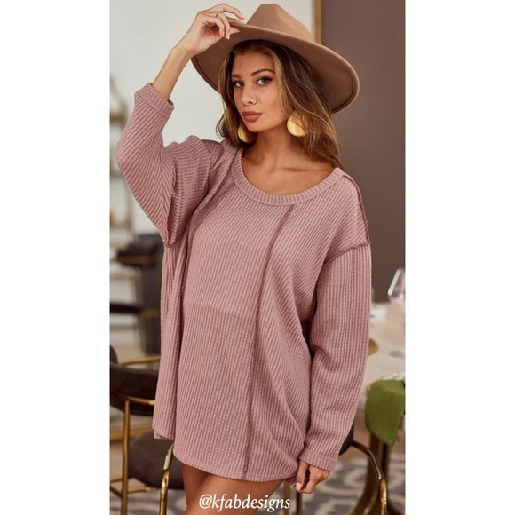 RESTOCK Mauve Casual Chic Oversized Soft Brushed Waffle knit Top! - Picture 6 of 8